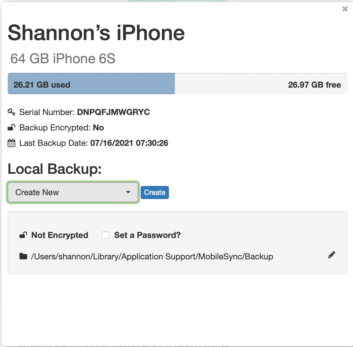 create new iPhone backup