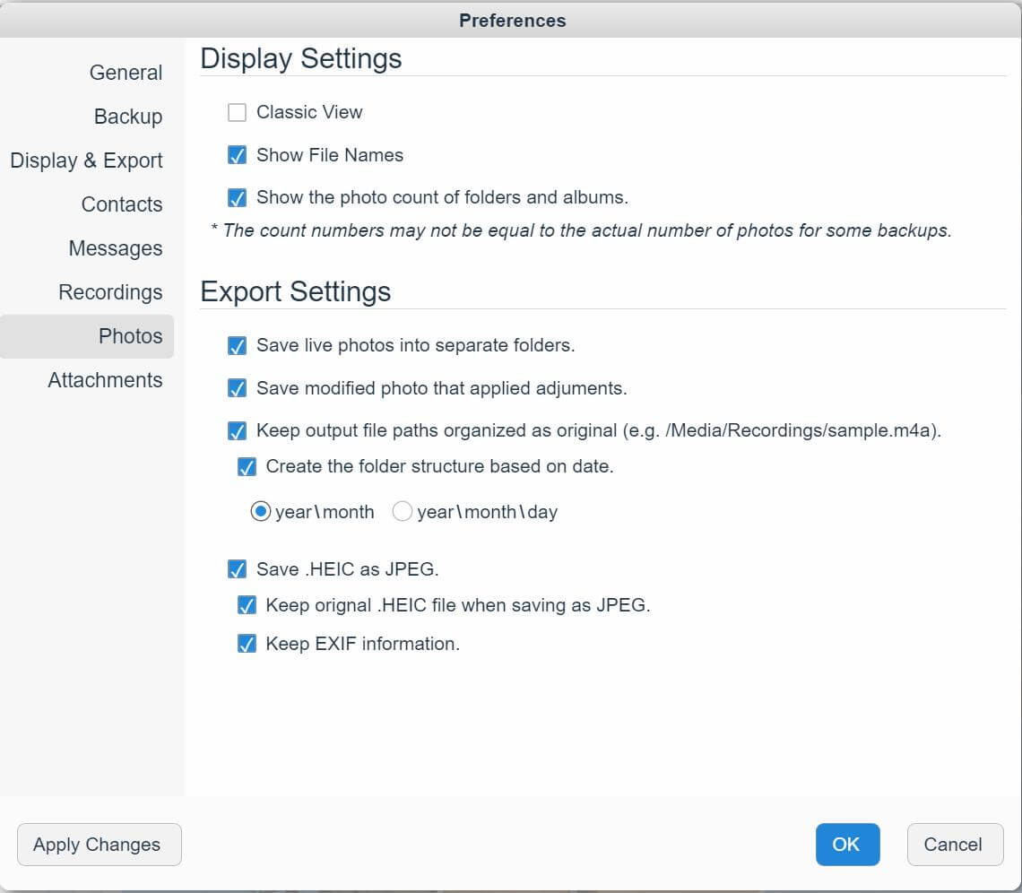 Photos Preferences