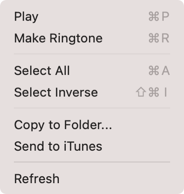 iCopyAssistant tracks context menu